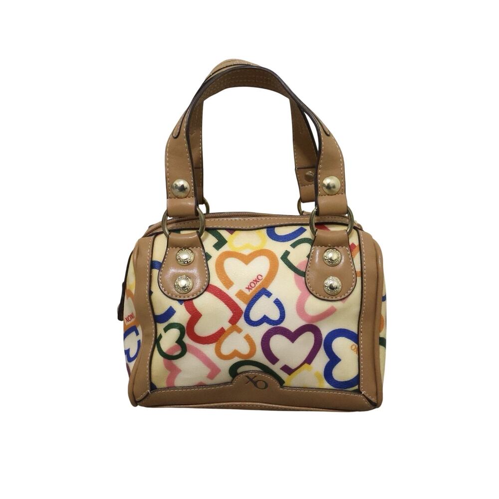 Vintage XOXO Colorful Rainbow Heart Logo Mini Little Barrel Bag Purse Y2K 90s